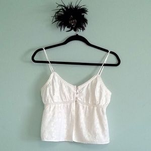 White Heart Moon Star Cotton Eyelet Cami size S